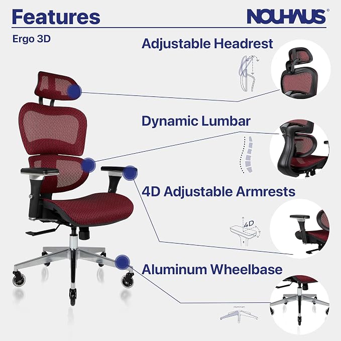 Nouhaus Ergo3D Ergonomic Office Chair Lumbar Support Mesh Office Chair - Image 5