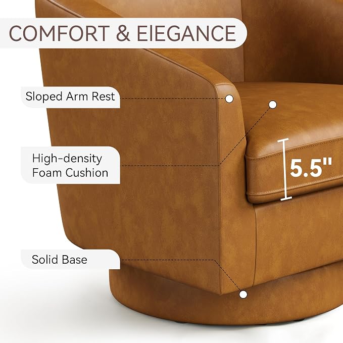 Swivel Barrel Accent Chairs Set of 2, Round Faux Leather Living Room Arm Chairs - Image 2