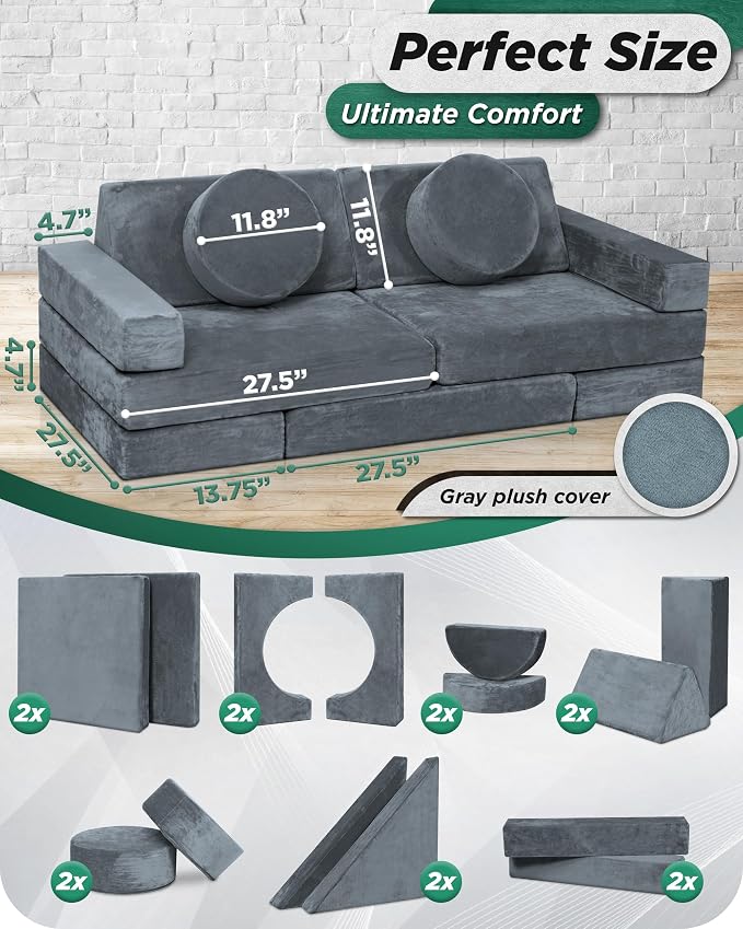 Lunix LX15 14pcs Modular Kids Play Couch, Design-Patent Child Sectional Sofa - Image 2