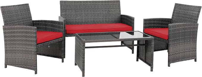 4 Piece Patio Ratten Set Outdoor Furniture Set Wicker Conversation Set - Image 7