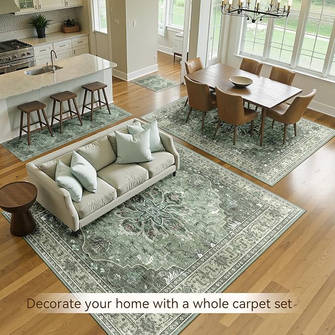Area Rugs 9'x12' Washable Non-Slip, Floral Vintage Distress Print Pattern - Image 4