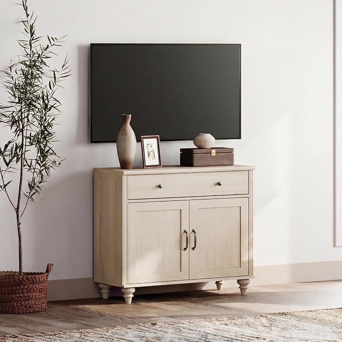 WAMPAT Farmhouse TV Stand for TVs Up to 43 inch, Wood Universal TV Stand - Image 6