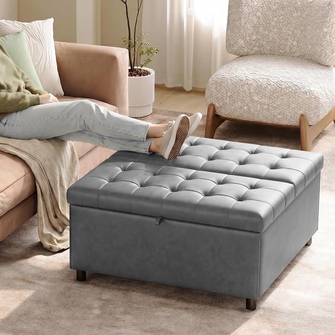 LINLUX Extra Large Leather Storage Ottoman, 35.5 Inch Large Square Lift Top - Image 7