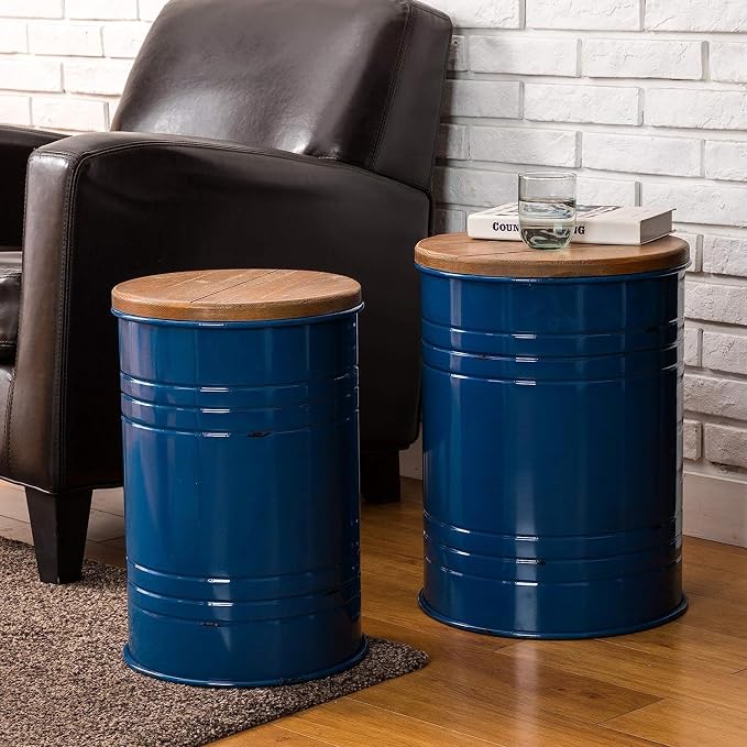 Glitzhome Rustic Storage Ottoman Seat Stool, Farmhouse Nesting End Table - Image 4