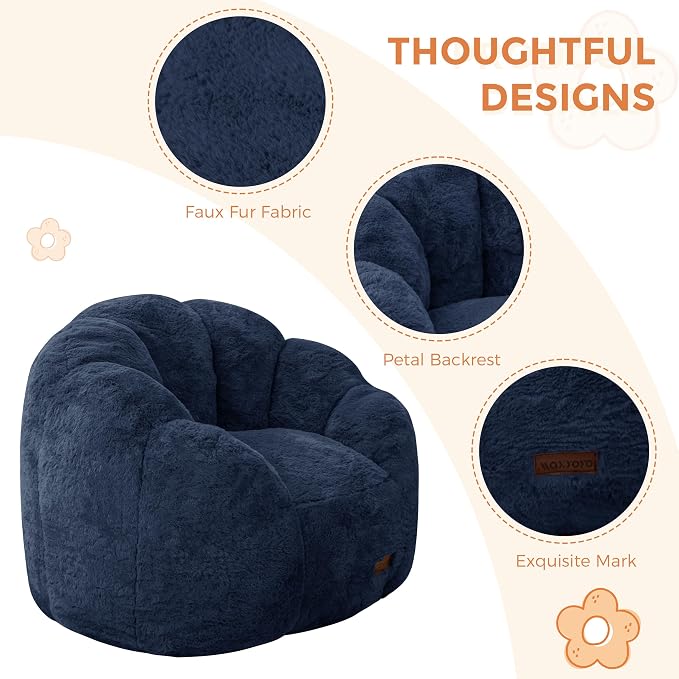 MAXYOYO Kids Bean Bag Chair, Floral Shaped Bean Bag Sofa, Plush Faux Fur - Image 5