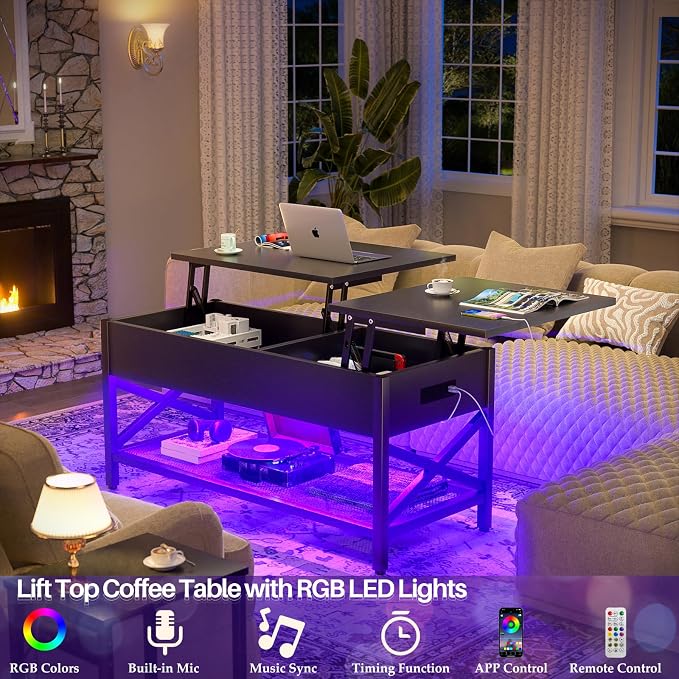 Aheaplus Black Lift-Top Coffee Table - Image 3