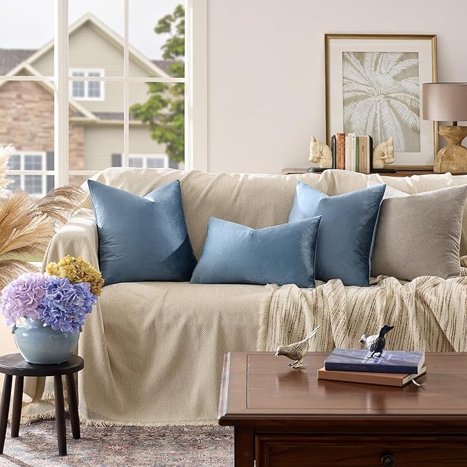GIGIZAZA Decorative Throw Pillow Covers 16x16, Velvet Sofa Boho Cushion Pillows - Image 2