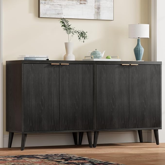 Homleke Buffet Cabinet with Storage, Modern Fluted Accent Sideboard with Doors - Image 3