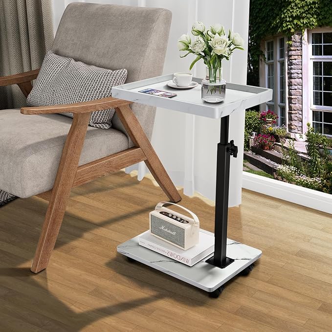 C Table End Table Adjustable Height, 360°Swivel TV Tray Table - Image 6