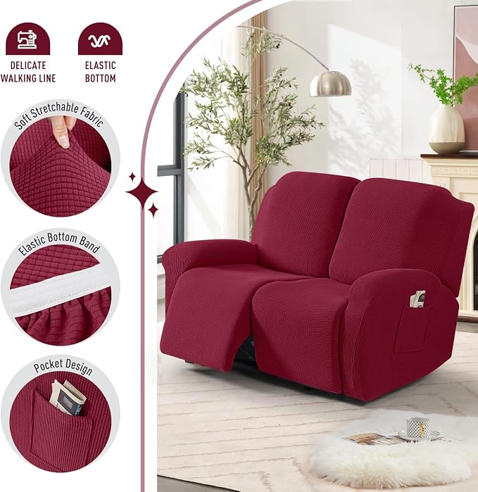 TAOCOCO Recliner Loveseat Slipcover, 6 Pieces Dual Recliner Sofa Covers - Image 3