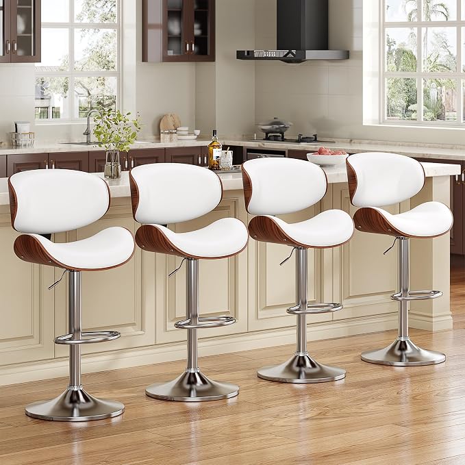 YaFiti Bar Stools Set of 3, Bentwood Adjustable Height Swivel Bar Stools - Image 3
