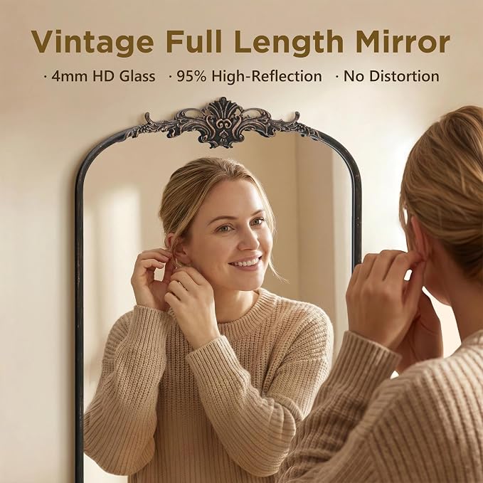 Besdomus Arched Mirror Full Length: 21"x56" French Black Vintage Full Body - Image 5