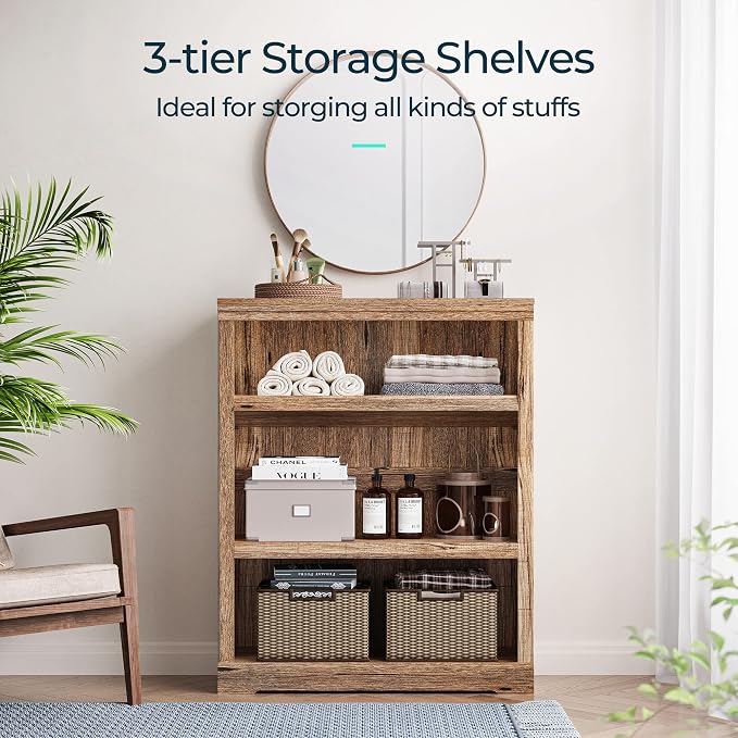 LINSY HOME 3-Tier Bookshelf Display Storage Shelves Farmhouse Bookshelf - Image 4