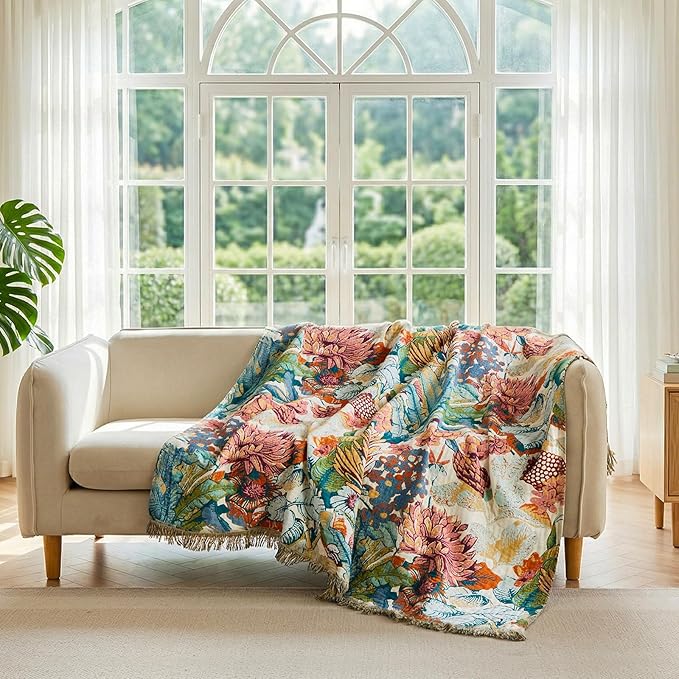 LUTBM Boho Throw Blanket for Bed Cotton Summer Blankets Twin Size for Bedroom - Image 4