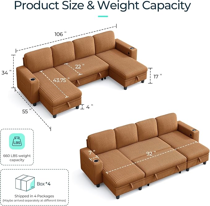 LINSY HOME Sectional Sleeper Sofa Pull Out Couches - Image 2