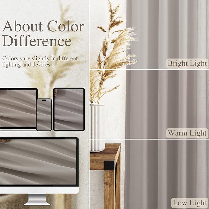 Nanspring Stone Grey Linen Curtains 96 Inches Long - Image 3