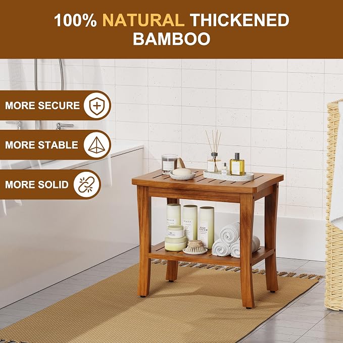 Large Teak Wood Shower Bench Stool - Image 3