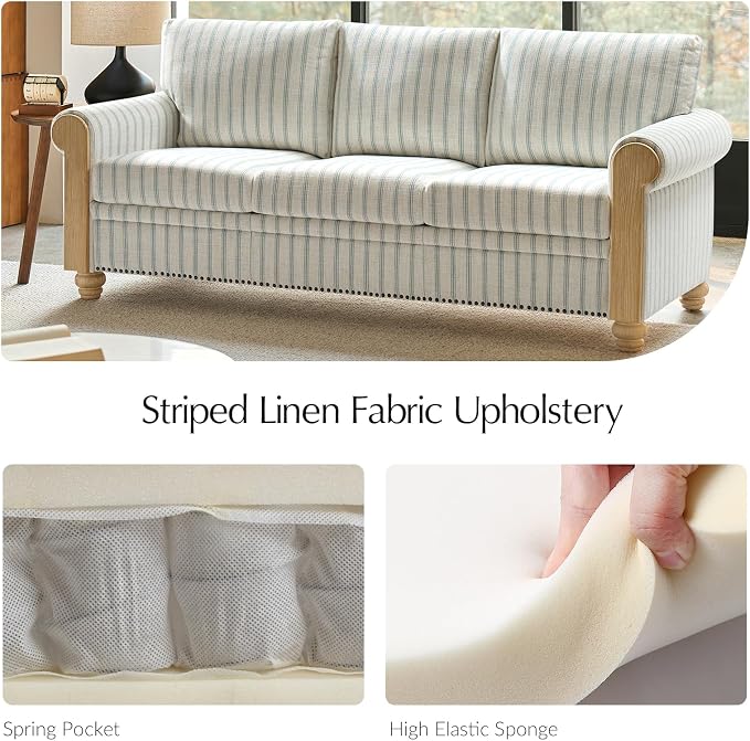 EcoHarbor Living 3-Seater Couch, Stripe 81" Mid-Century Modern Upholstered Sofa - Image 4