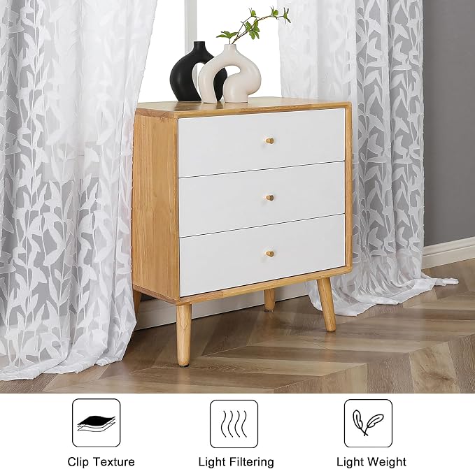 Lecloud Leia White Sheer Curtains 90 Inches Long 2 Panels, Breathable Jacquard - Image 8