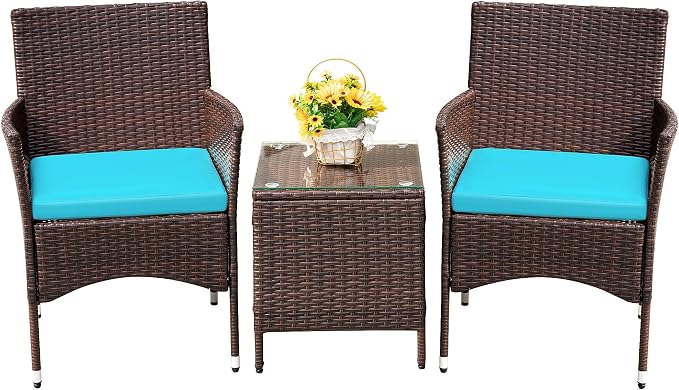 Devoko Patio Porch Furniture Sets 3 Pieces PE Rattan Wicker Chairs by DEVOKO