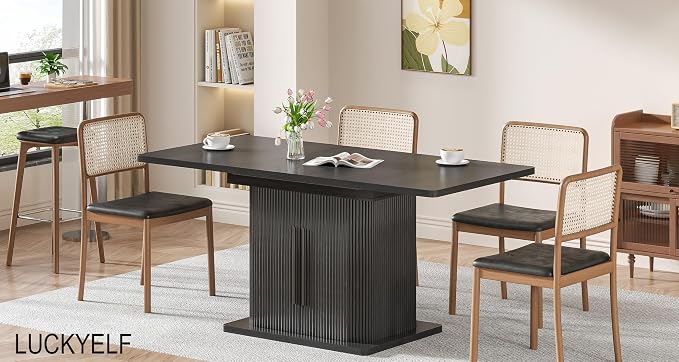 Extendable Black Dining Table for 4-6, 47-65 Inch Rectangle Dining Room Kitchen - Image 6