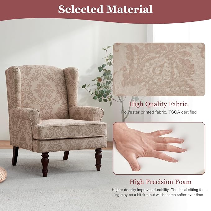 HUIMO Printed Wingback Accent Chair, Linen Upholstered High Back Armchair - Image 7
