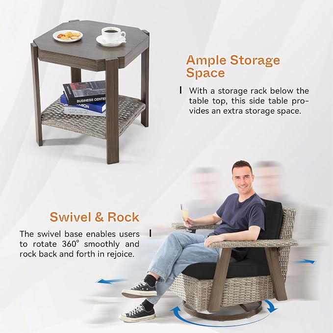 Joyside Outdoor Swivel Rocker Patio Chair Set of 4 and 2 Matching Side Tables - Image 5