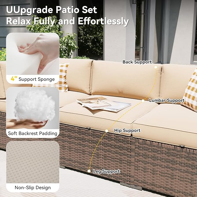 Aoxun Patio Furniture Set with Fire Pit Table, 8 Piece Outdoor Sectional Sofas - Image 4