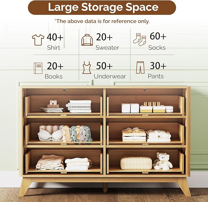 VINGLI Fluted Dresser for Bedroom, 6 Drawer Dresser - Image 8