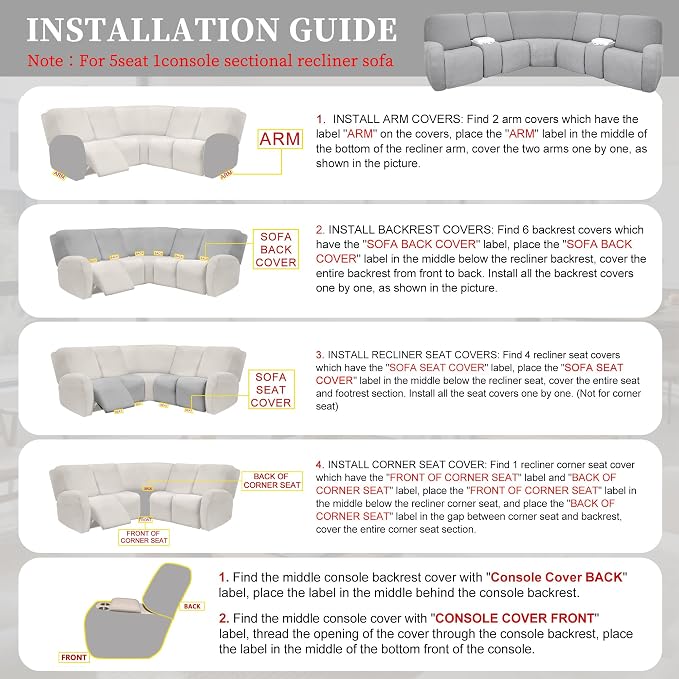 100% Waterproof Sectional Recliner Couch Covers - Image 7