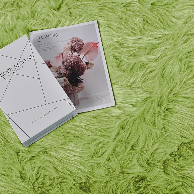 Goolela Lime Green Sheepskin Rug 2x6 Fluffy Fuzzy Furry Runner - Image 5
