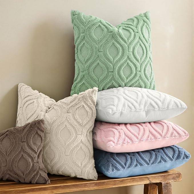 decorUhome Throw Pillow Covers 12x20 Inch Set of 2, Soft Plush Faux Wool Sage - Image 2