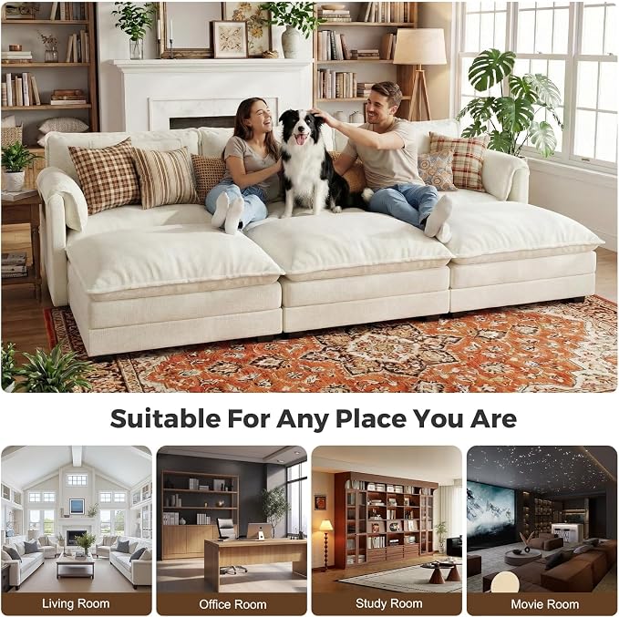 ELUCHANG 113'' Modular Sectional Cloud Couch, Modern Comfy Chenille Sleeper Sofa - Image 3