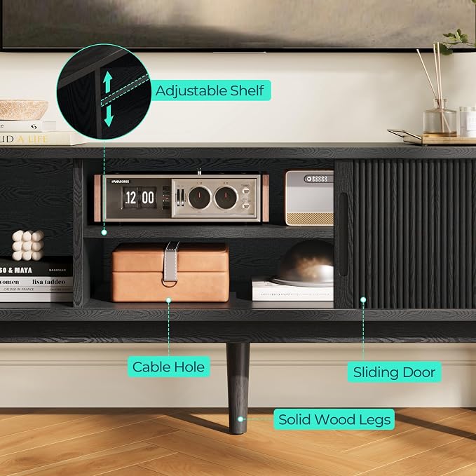 LINSY HOME 58" Fluted TV Stand for TVs up to 65 Inch, Mid Century Modern - Image 6
