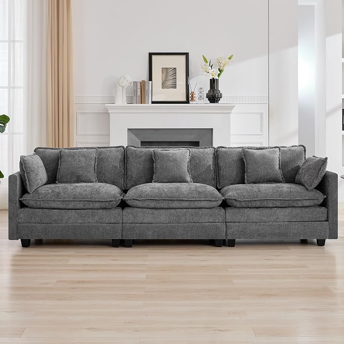 111'' Sectional Cloud Deep Seat Couch, Modern Comfy Chenille Modular Sectional by WUTUTUEE