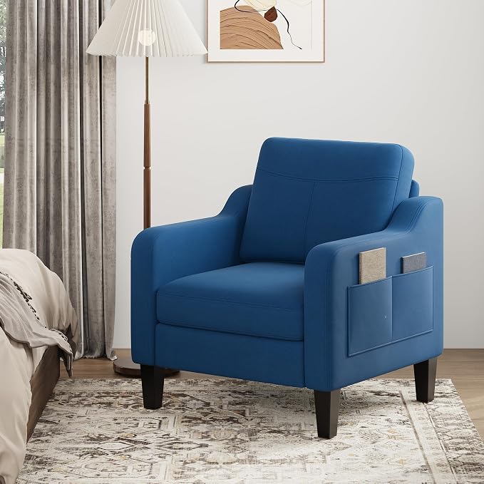 Accent Chair for Living Room Modern Linen Upholstered Armchair Side Wooden - Image 8