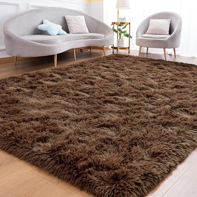 Goideal Fluffy Rug for Bedroom Living Room, 6x9 Brown Area Rugs, Faux Fur Shag by Goideal