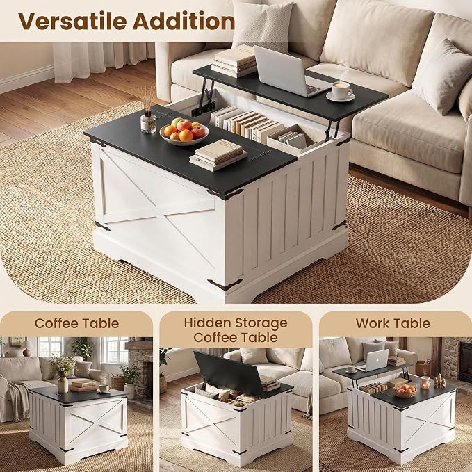 Giantex Farmhouse Lift Top Coffee Table, 31.5" Square Wood Center Table - Image 7