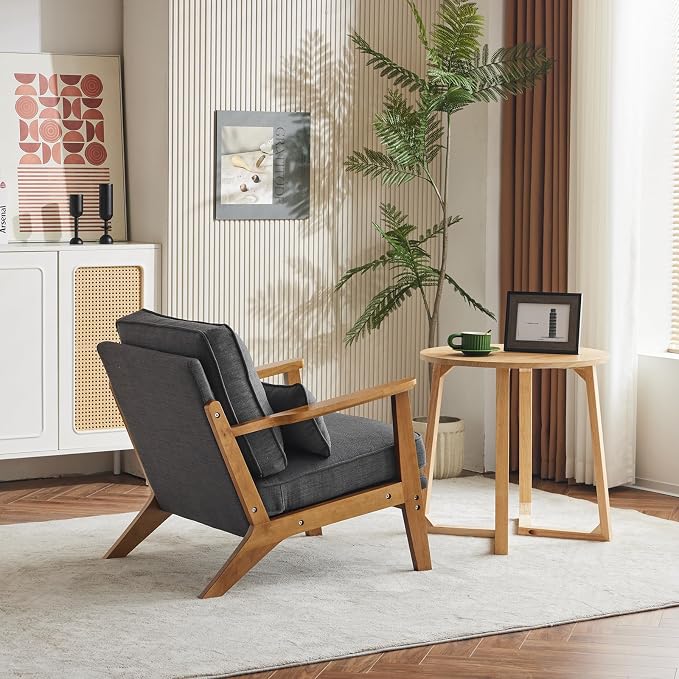 Karl home Accent Chair Wide Armrest Mid-Century Lounge Chair Linen Fabric - Image 6