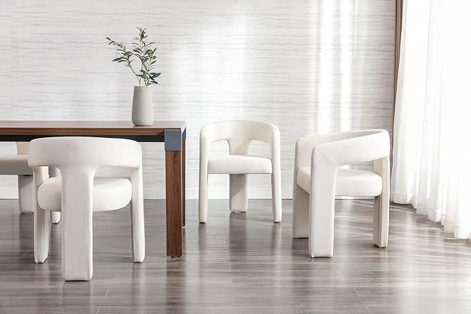 BESTANO Set of 3 Modern Linen Fabric Upholstered Dining Chairs - Image 2