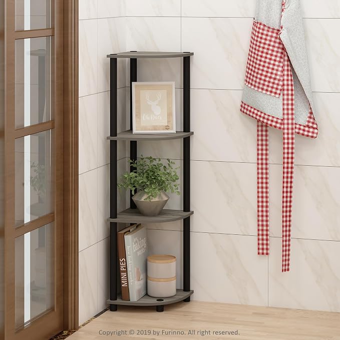 Furinno TURN-N-TUBE Corner Shelf, 4-Tier Corner Bookshelf, Display Storage - Image 2