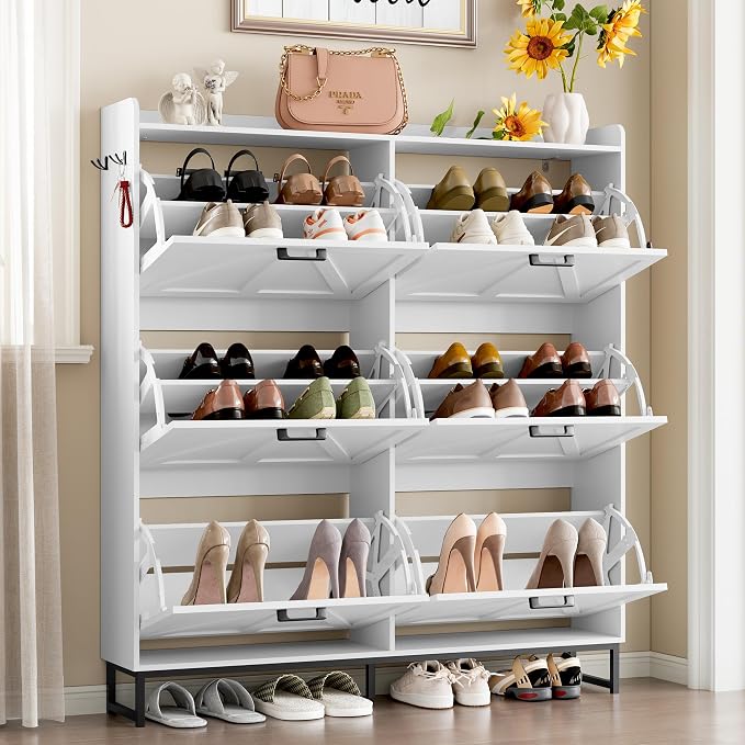 BORNOON Shoe Cabinet with 6 Flip Drawers Narrow Shoe Storage Cabinet Organizer - Image 3