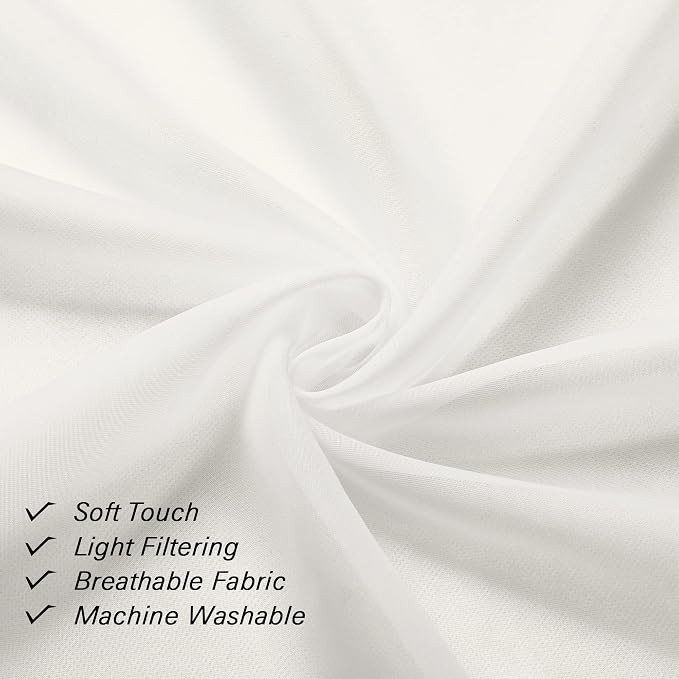 Lecloud Ivory Sheer Curtains 63 Inch Long 2 Panels, Elegant Voile Drapes - Image 6