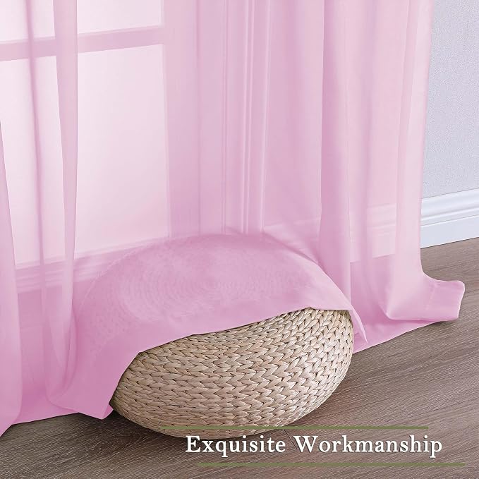 Lecloud Light Pink Sheer Curtains 63 Inch Length 2 Pcs, Dual Rod Pockets Light - Image 9