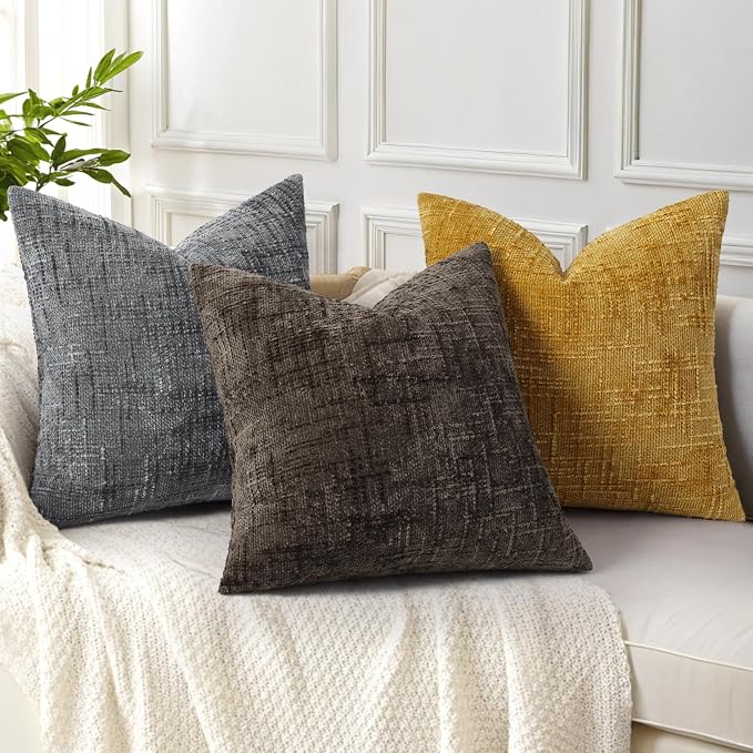 decorUhome Dark Brown Chenille Throw Pillow Covers 18x18 Set of 2 Textured Soft - Image 4