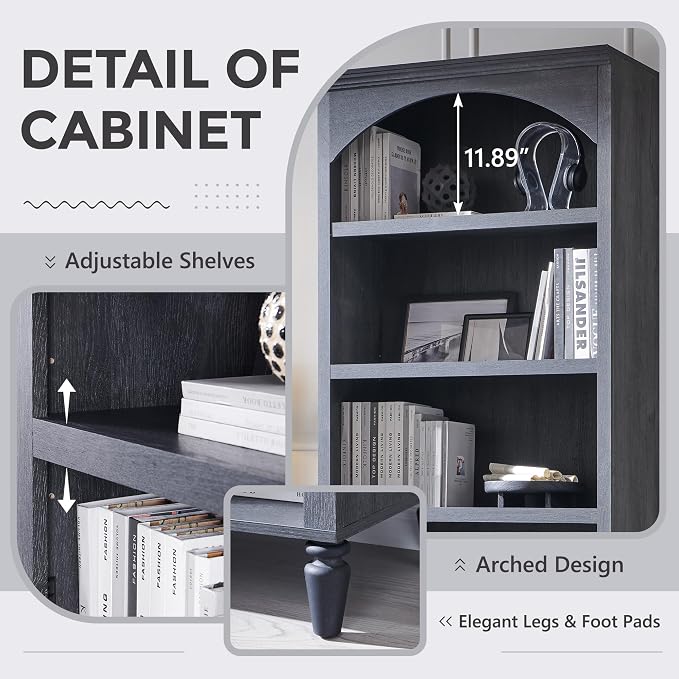 IFGET 76" Tall Arched Bookcase, Farmhouse 5 Tiers Large Arched Bookshelf Cabinet - Image 3