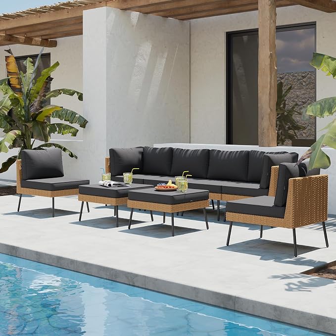 Aoxun 8 Piece Patio Furniture Set, 8 Seats Outdoor Sectional Sofas - Image 8