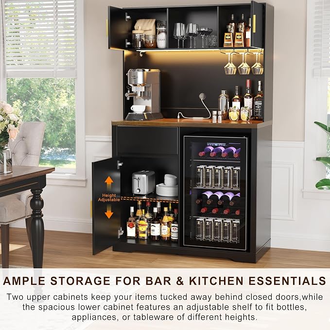 GDLF 72" Tall Bar Cabinet with Fridge Space, Fluted Coffee Liquor Hutch Cabinet - Image 6