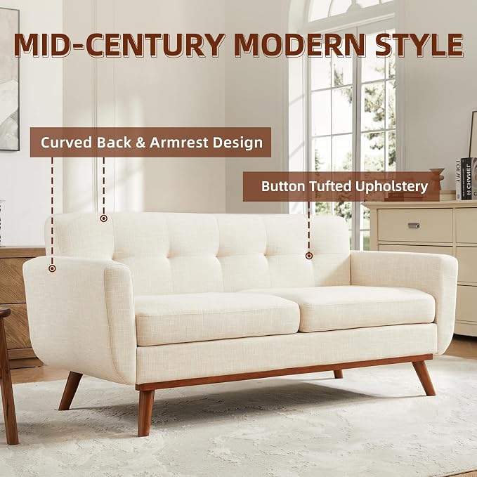 Kingfun 65.2" W Loveseat Sofa, Mid Century Modern Decor Love Seat Couches - Image 6