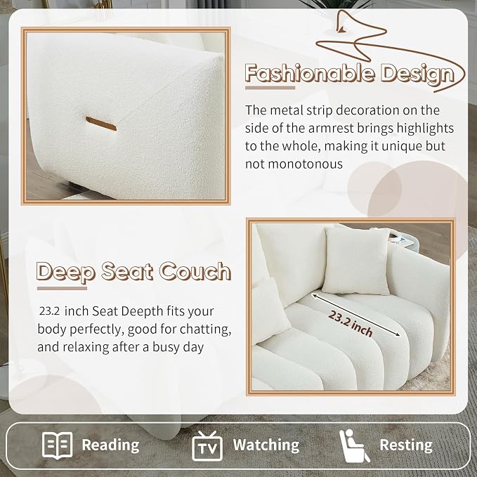 Antetek Teddy Sofa Set for Living Room, Modern Deep Seat Sofa Chair and - Image 4